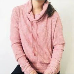 Anthropologie Saturday Sunday Pink Waffle Knit Cowl Neck Loungewear Sweater